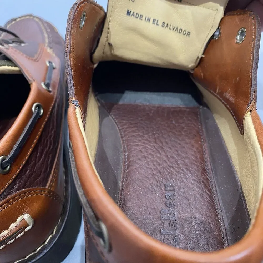 LL Bean Leather Loafers Deck Boat Mocs Shoes Men’s 8 D Two Tone Brown 3-Eye